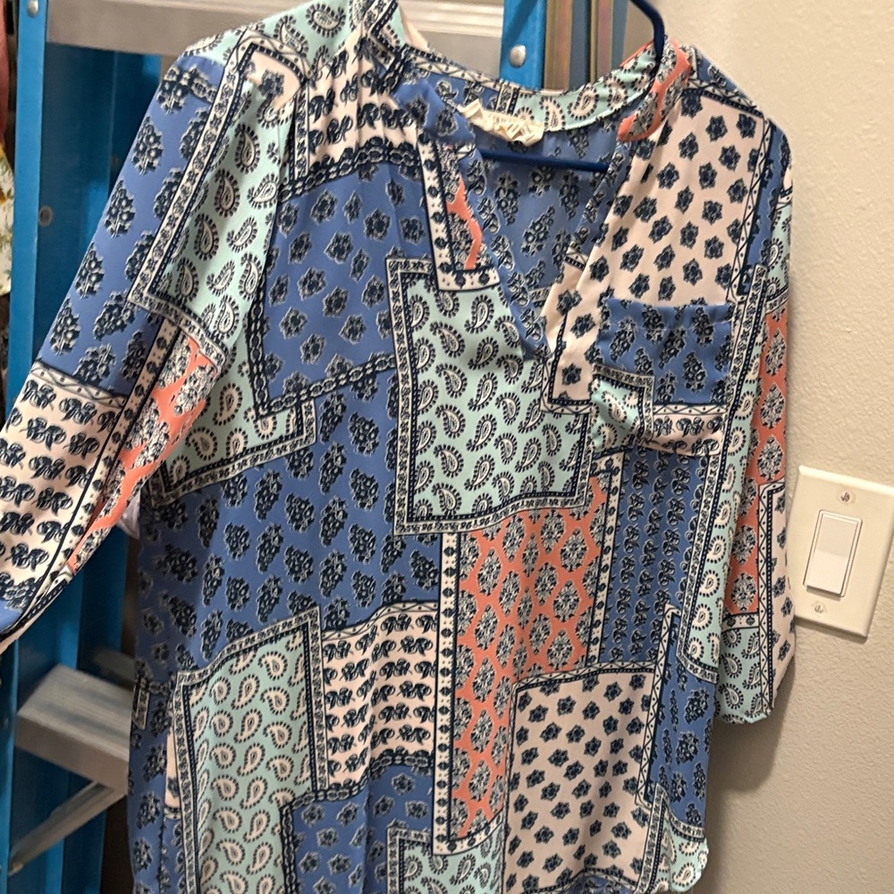 Pink Rose Blue Multi-Print Patchwork Blouse